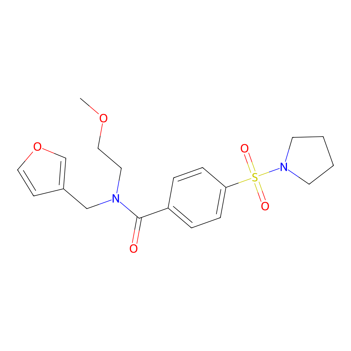N-(furan-3-ylmethyl)-N-(2-methoxyethyl)-4-(pyrrolidin-1-ylsulfonyl)benzamide molecular structure, CAS 1421507-28-9