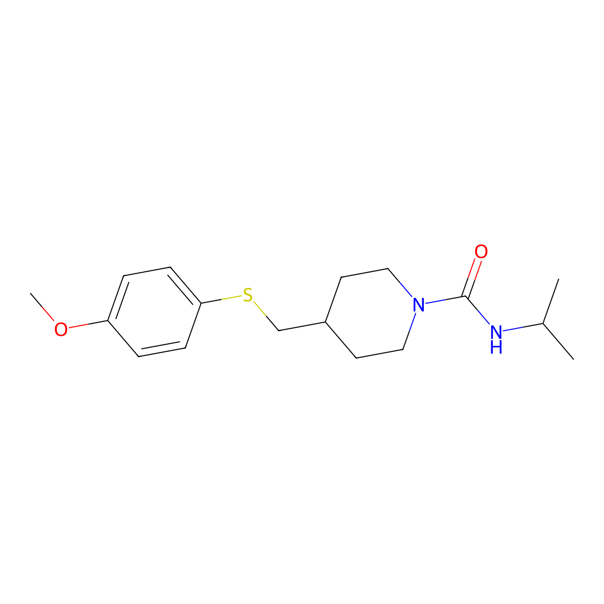 N-isopropyl-4-(((4-methoxyphenyl)thio)methyl)piperidine-1-carboxamide molecular structure, CAS 1421507-36-9