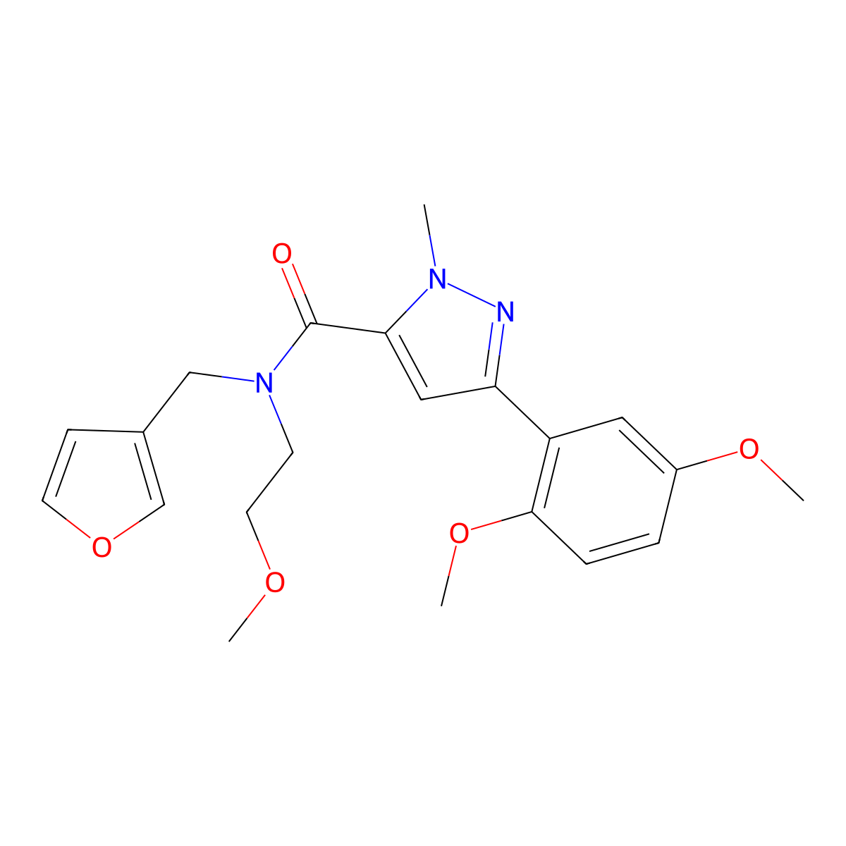 3-(2,5-dimethoxyphenyl)-N-(furan-3-ylmethyl)-N-(2-methoxyethyl)-1-methyl-1H-pyrazole-5-carboxamide molecular structure, CAS 1421507-40-5
