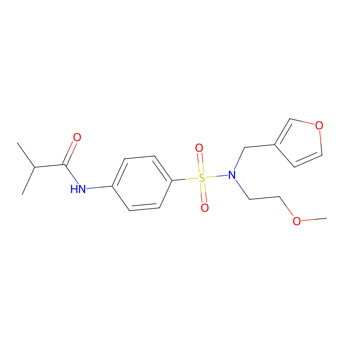 N-(4-(N-(furan-3-ylmethyl)-N-(2-methoxyethyl)sulfamoyl)phenyl)isobutyramide molecular structure, CAS 1421507-54-1