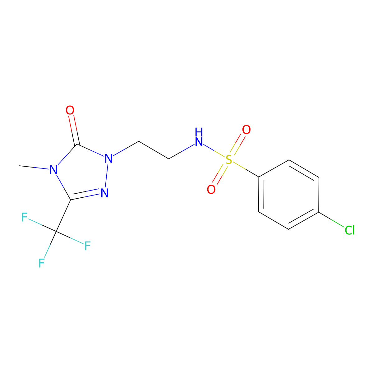 4-chloro-N-(2-(4-methyl-5-oxo-3-(trifluoromethyl)-4,5-dihydro-1H-1,2,4-triazol-1-yl)ethyl)benzenesulfonamide molecular structure, CAS 1421507-58-5