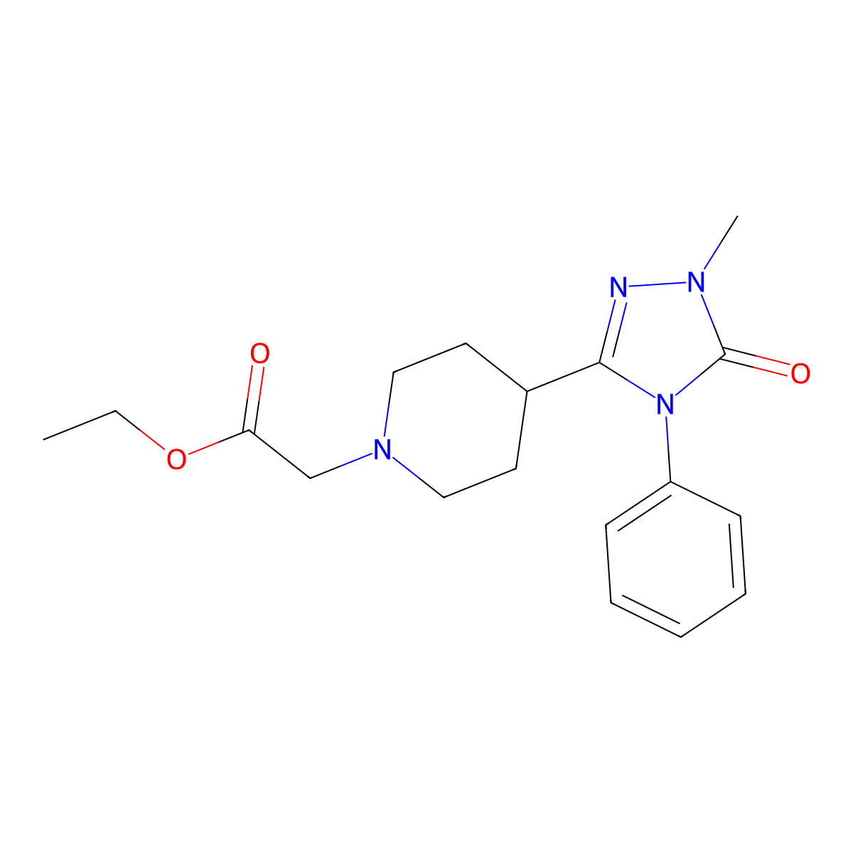 ethyl 2-(4-(1-methyl-5-oxo-4-phenyl-4,5-dihydro-1H-1,2,4-triazol-3-yl)piperidin-1-yl)acetate molecular structure, CAS 1421507-64-3