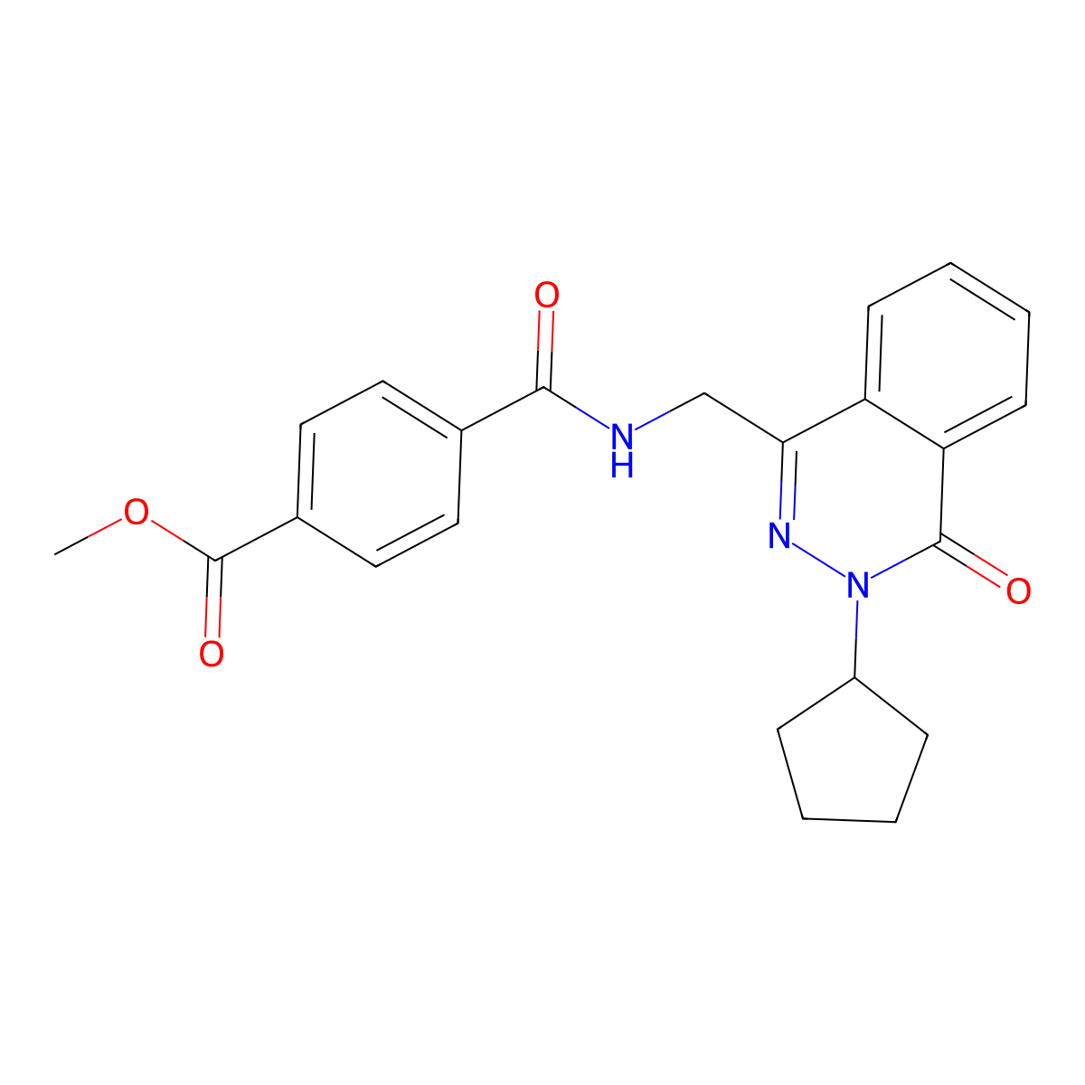 Methyl 4-(((3-cyclopentyl-4-oxo-3,4-dihydrophthalazin-1-yl)methyl)carbamoyl)benzoate molecular structure, CAS 1421507-65-4