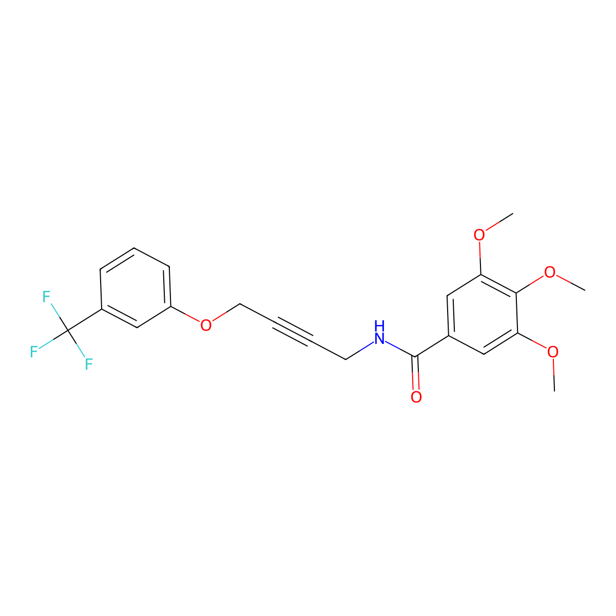3,4,5-Trimethoxy-N-{4-[3-(trifluoromethyl)phenoxy]but-2-YN-1-YL}benzamide molecular structure, CAS 1421507-67-6