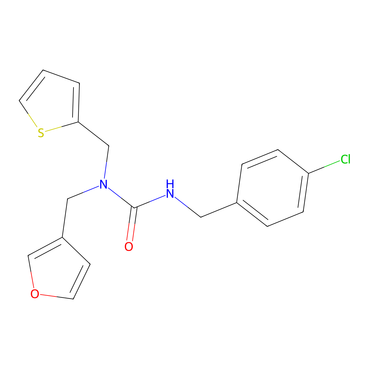3-(4-Chlorobenzyl)-1-(furan-3-ylmethyl)-1-(thiophen-2-ylmethyl)urea molecular structure, CAS 1421507-68-7