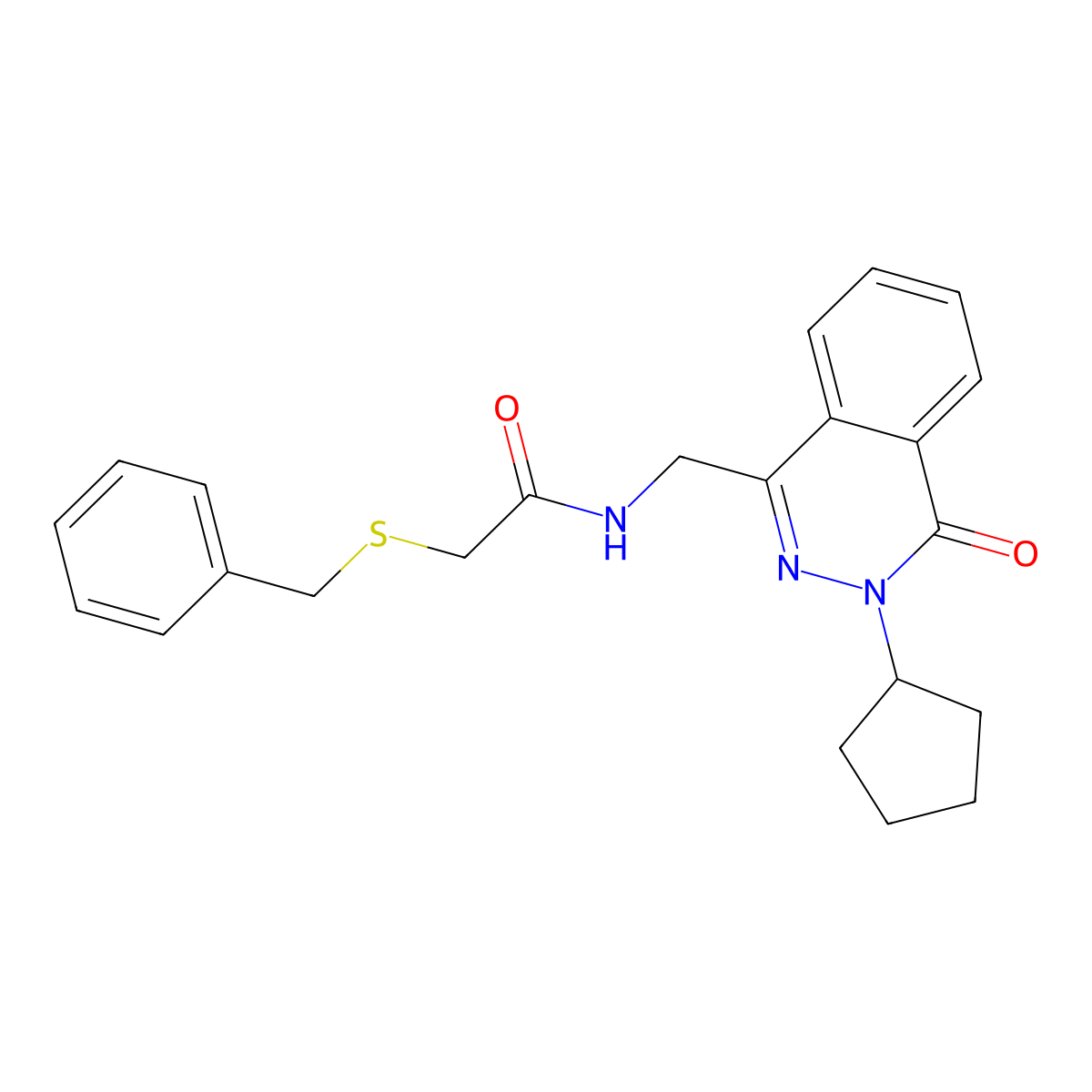 2-(benzylthio)-N-((3-cyclopentyl-4-oxo-3,4-dihydrophthalazin-1-yl)methyl)acetamide molecular structure, CAS 1421507-73-4