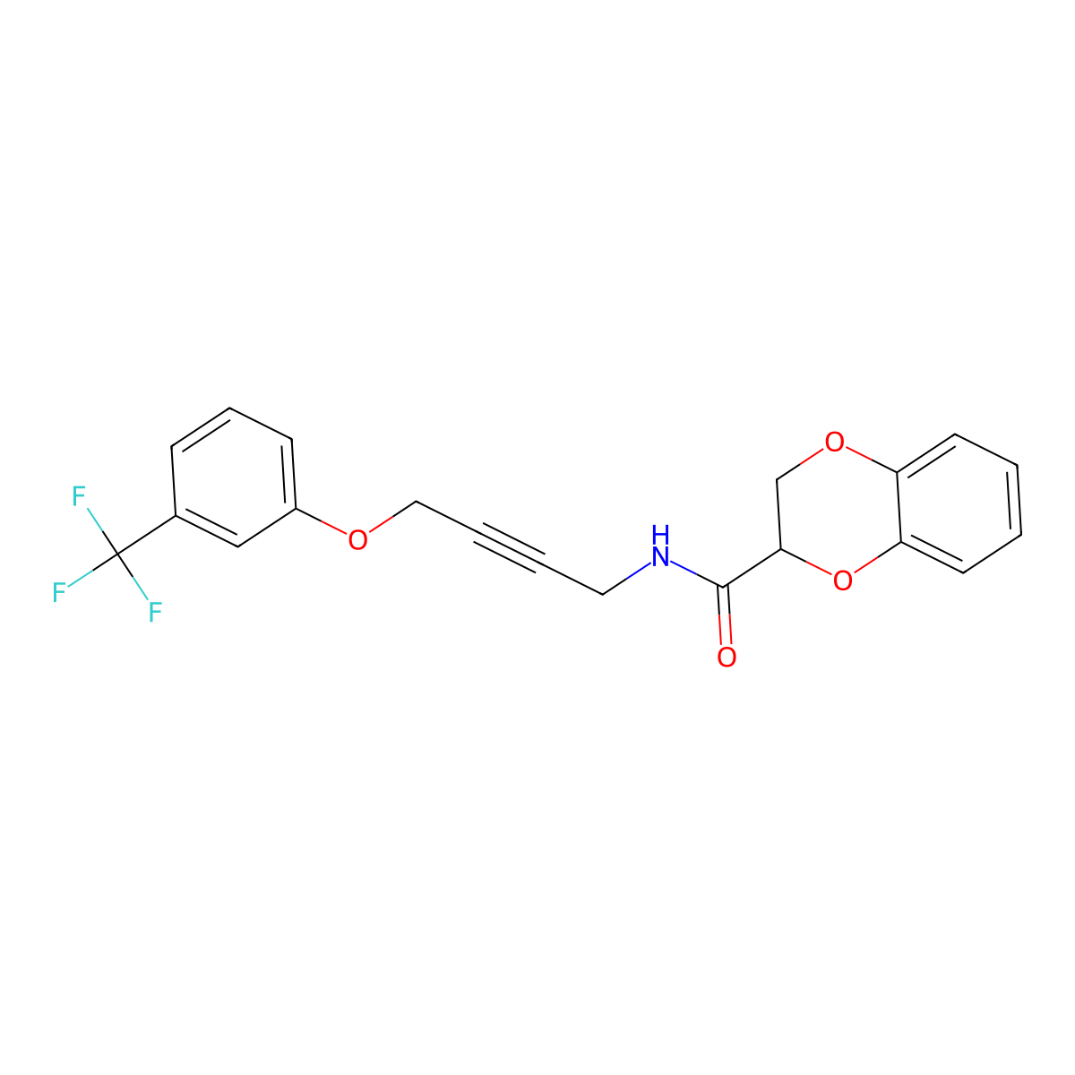 N-(4-(3-(trifluoromethyl)phenoxy)but-2-yn-1-yl)-2,3-dihydrobenzo[b][1,4]dioxine-2-carboxamide molecular structure, CAS 1421507-81-4