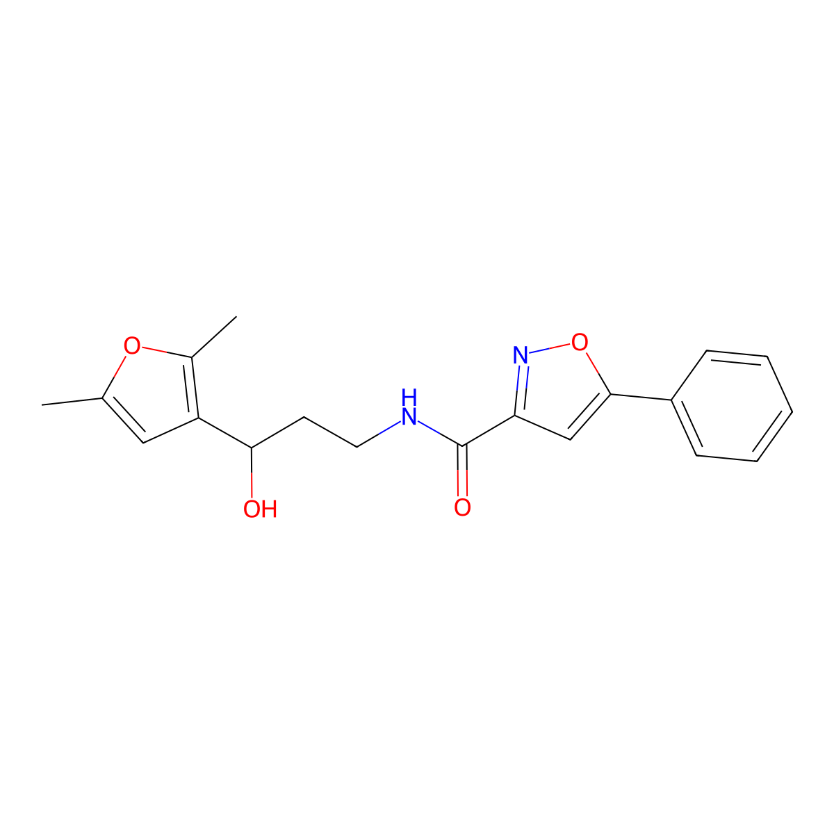 N-(3-(2,5-dimethylfuran-3-yl)-3-hydroxypropyl)-5-phenylisoxazole-3-carboxamide molecular structure, CAS 1421507-88-1