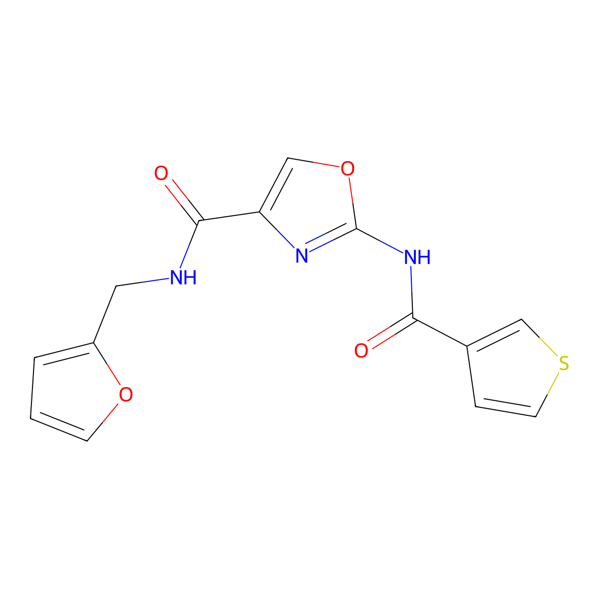 N-(furan-2-ylmethyl)-2-(thiophene-3-carboxamido)oxazole-4-carboxamide molecular structure, CAS 1421507-95-0
