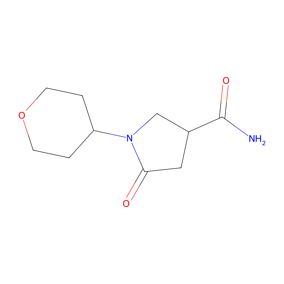 5-oxo-1-(tetrahydro-2H-pyran-4-yl)pyrrolidine-3-carboxamide molecular structure, CAS 1421507-97-2