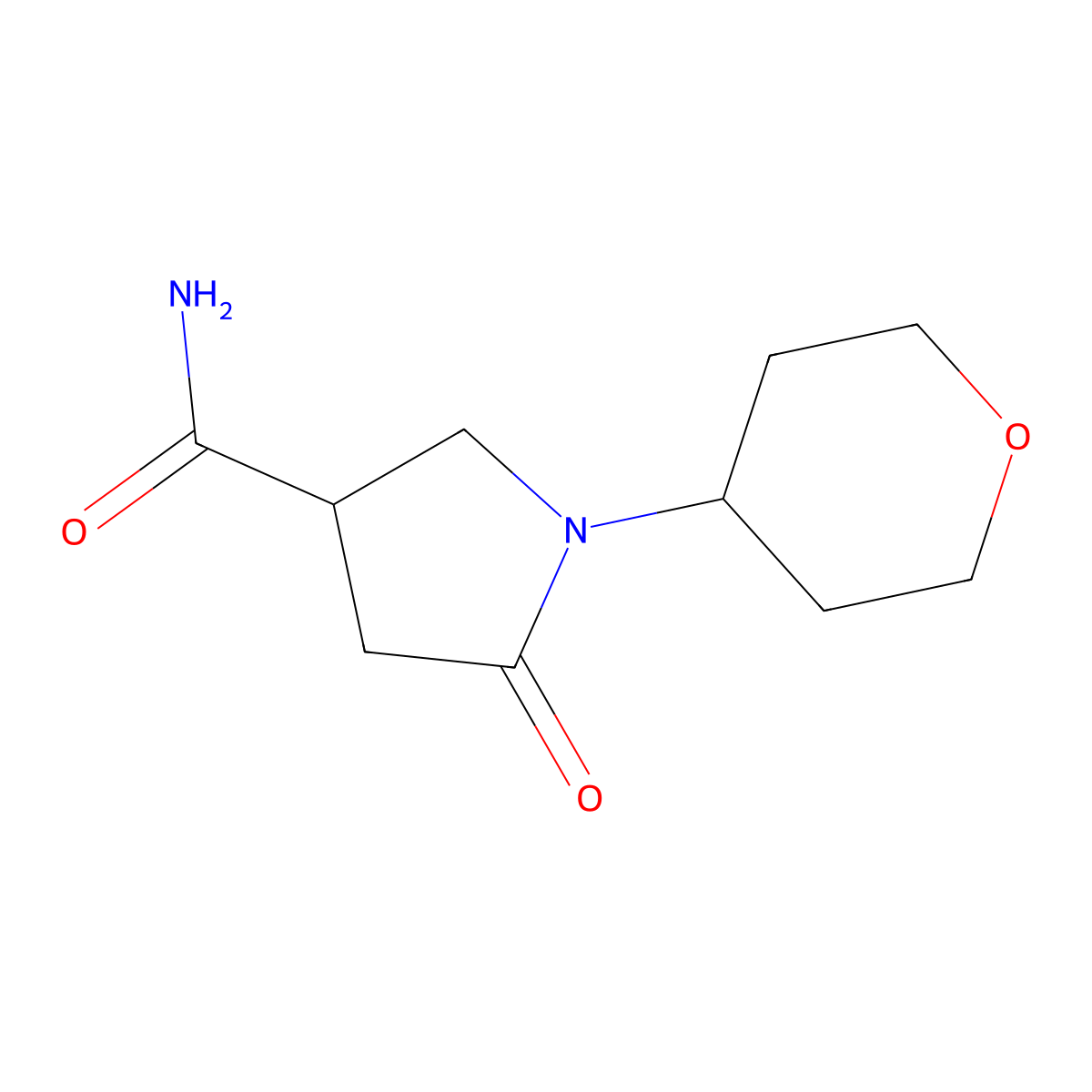 5-oxo-1-(tetrahydro-2H-pyran-4-yl)pyrrolidine-3-carboxamide molecular structure, CAS 1421507-97-2