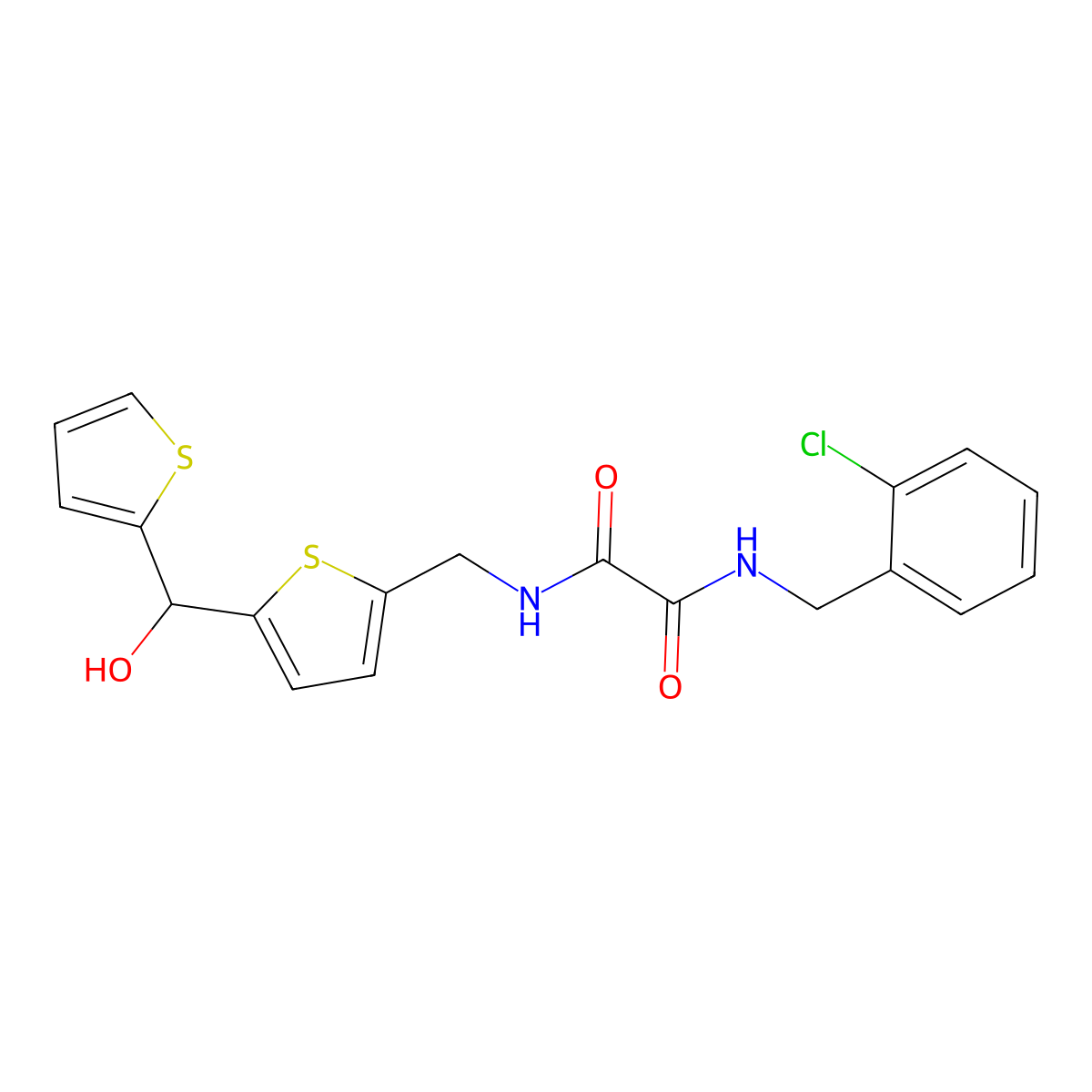 N1-(2-chlorobenzyl)-N2-((5-(hydroxy(thiophen-2-yl)methyl)thiophen-2-yl)methyl)oxalamide molecular structure, CAS 1421508-00-0