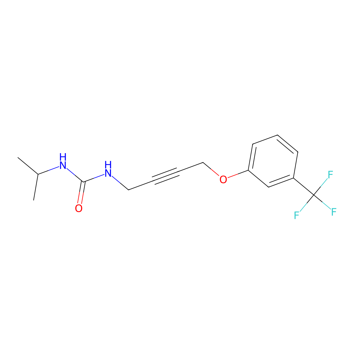 1-Isopropyl-3-(4-(3-(trifluoromethyl)phenoxy)but-2-yn-1-yl)urea molecular structure, CAS 1421508-07-7