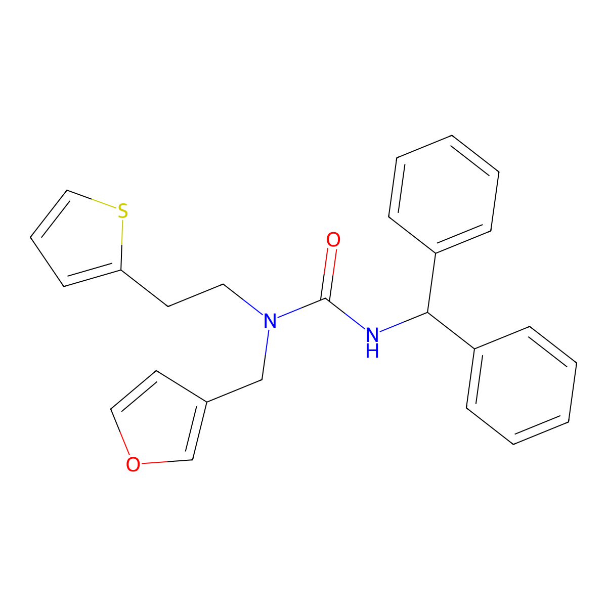 3-Benzhydryl-1-(furan-3-ylmethyl)-1-(2-(thiophen-2-yl)ethyl)urea molecular structure, CAS 1421508-10-2