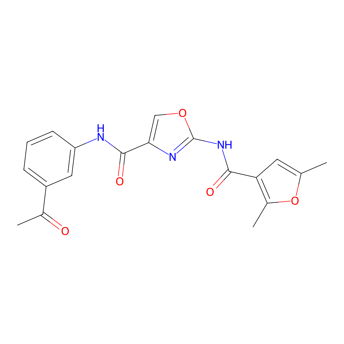N-(3-acetylphenyl)-2-(2,5-dimethylfuran-3-carboxamido)oxazole-4-carboxamide molecular structure, CAS 1421508-11-3