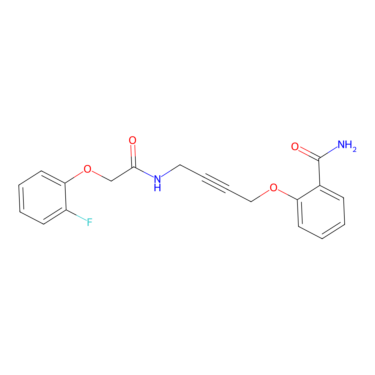 2-((4-(2-(2-Fluorophenoxy)acetamido)but-2-yn-1-yl)oxy)benzamide molecular structure, CAS 1421508-12-4