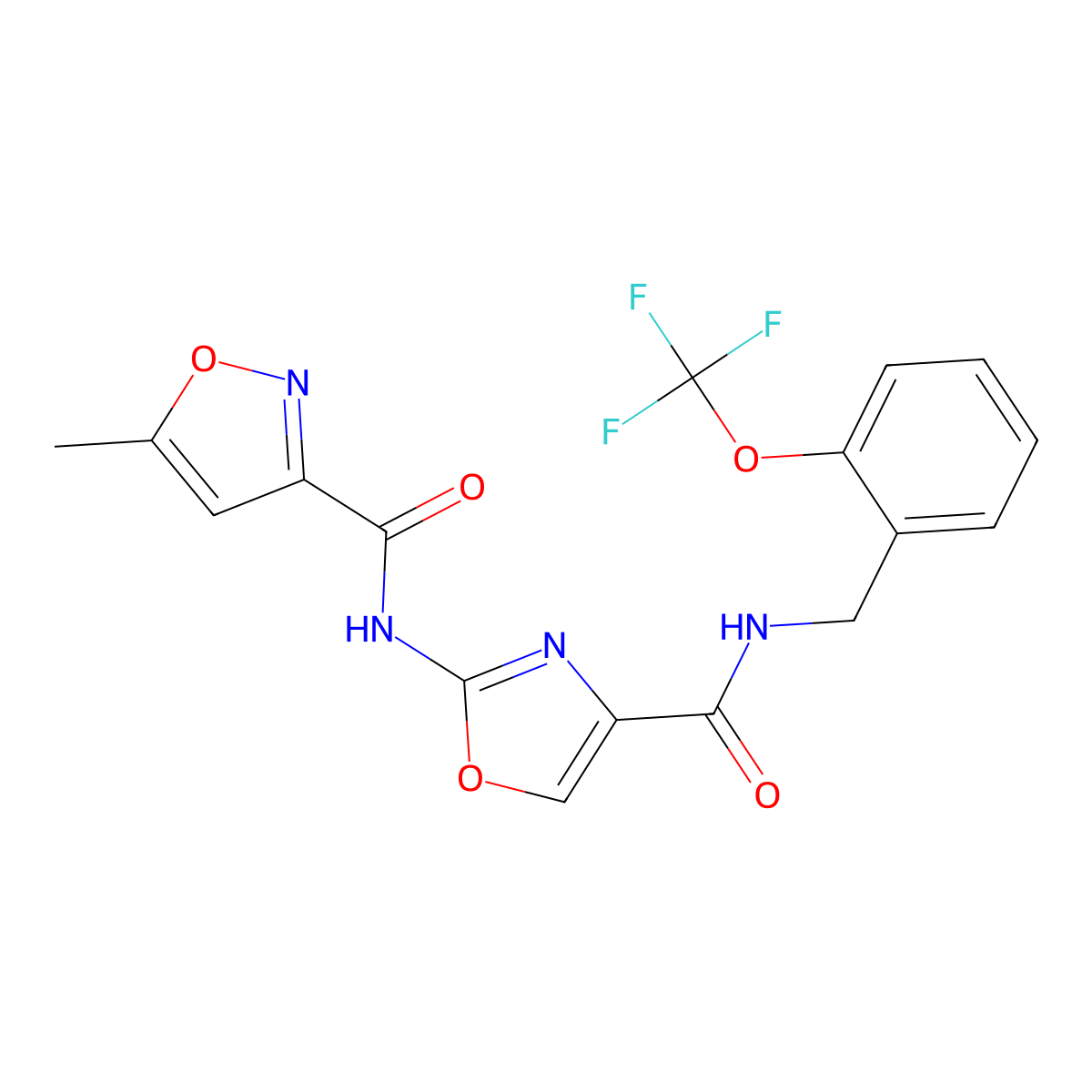 3-Isoxazolecarboxamide, 5-methyl-N-[4-[[[[2-(trifluoromethoxy)phenyl]methyl]amino]carbonyl]-2-oxazolyl]- molecular structure, CAS 1421508-24-8