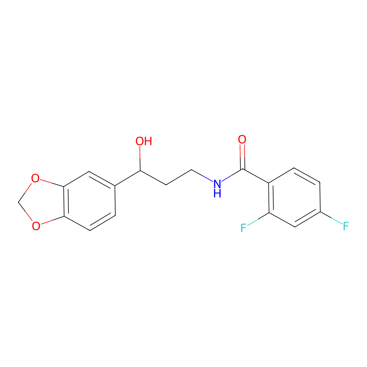 N-(3-(benzo[d][1,3]dioxol-5-yl)-3-hydroxypropyl)-2,4-difluorobenzamide molecular structure, CAS 1421508-27-1
