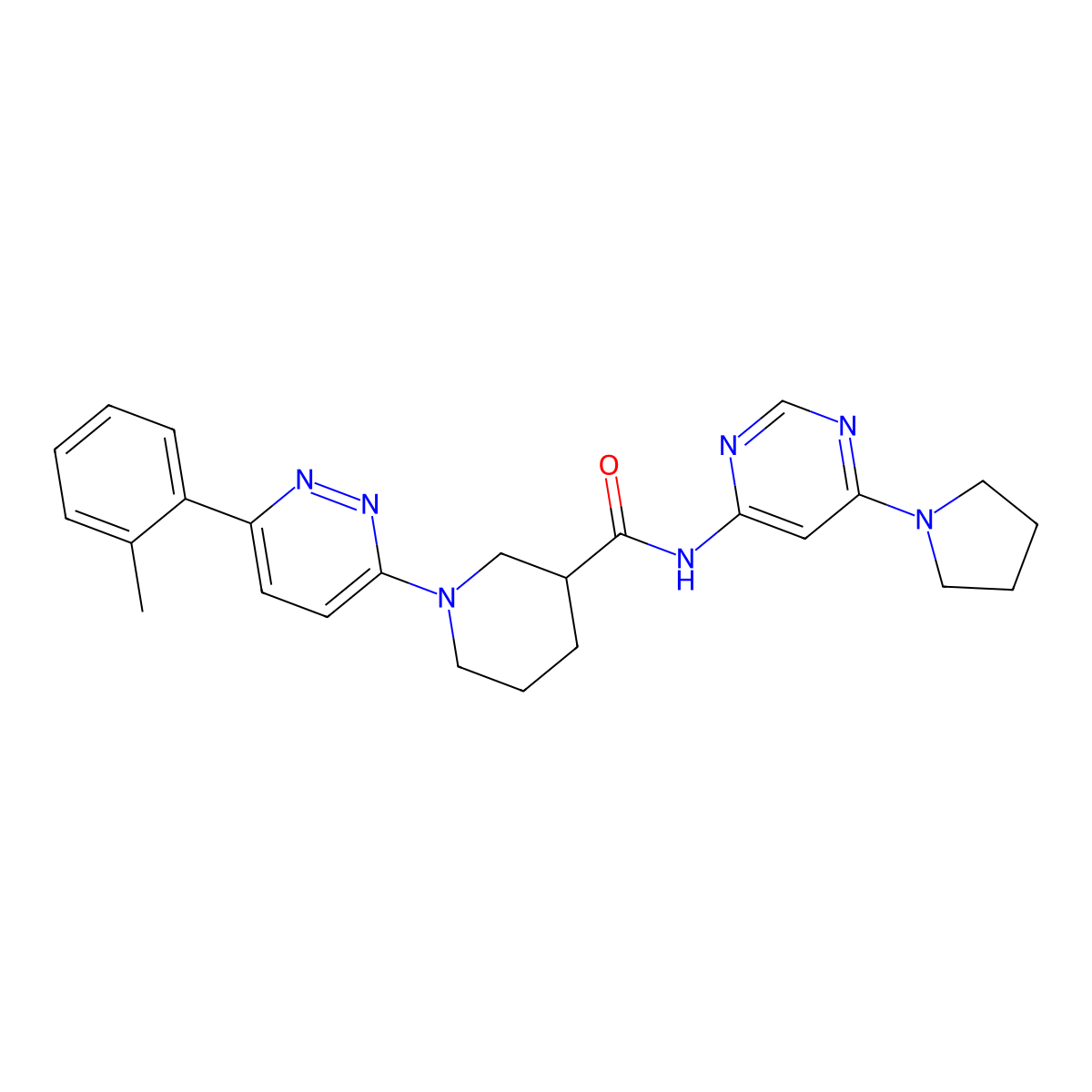 N-(6-(pyrrolidin-1-yl)pyrimidin-4-yl)-1-(6-(o-tolyl)pyridazin-3-yl)piperidine-3-carboxamide molecular structure, CAS 1421508-28-2