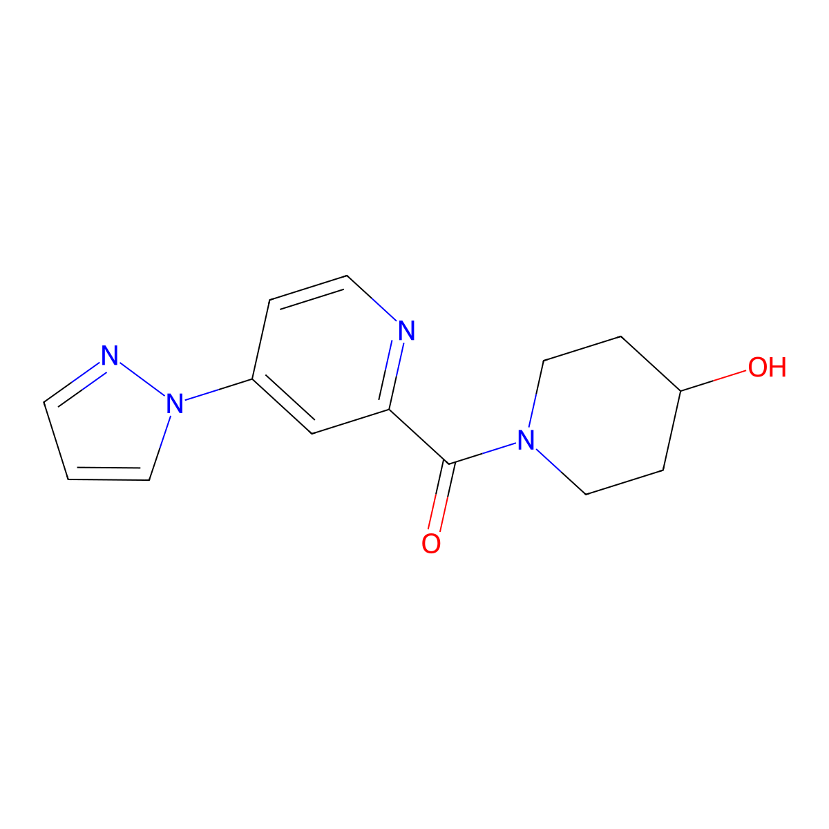 (4-(1H-pyrazol-1-yl)pyridin-2-yl)(4-hydroxypiperidin-1-yl)methanone molecular structure, CAS 1421508-44-2
