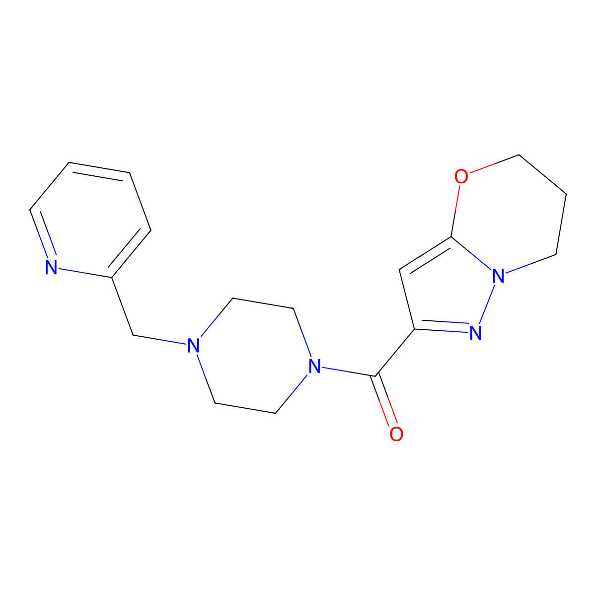 1-{5H,6H,7H-pyrazolo[3,2-b][1,3]oxazine-2-carbonyl}-4-[(pyridin-2-yl)methyl]piperazine molecular structure, CAS 1421508-47-5