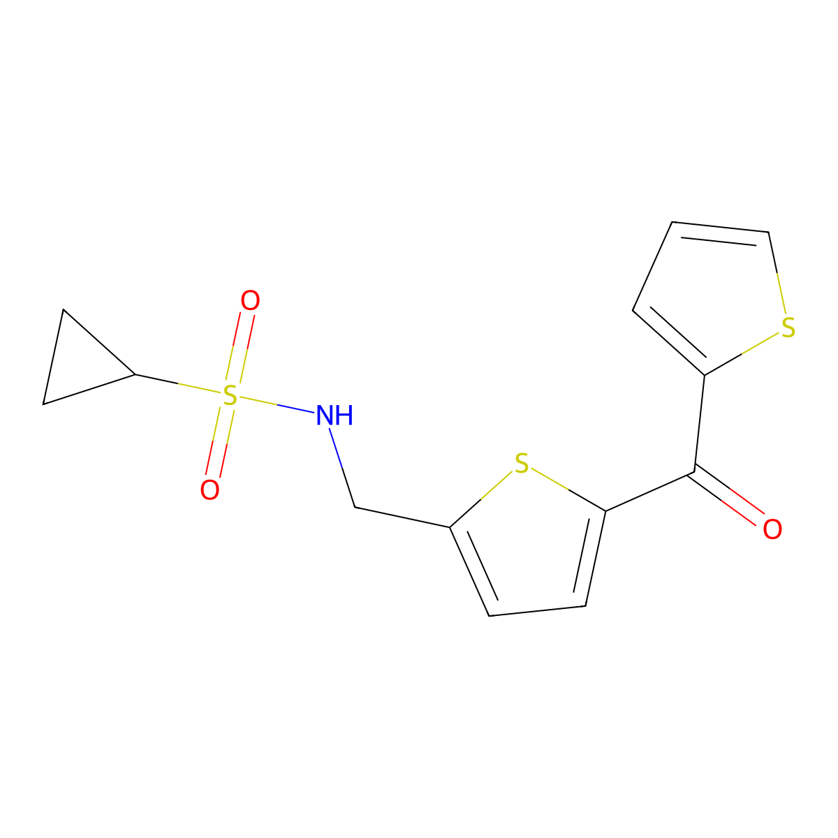 N-((5-(thiophene-2-carbonyl)thiophen-2-yl)methyl)cyclopropanesulfonamide molecular structure, CAS 1421508-49-7