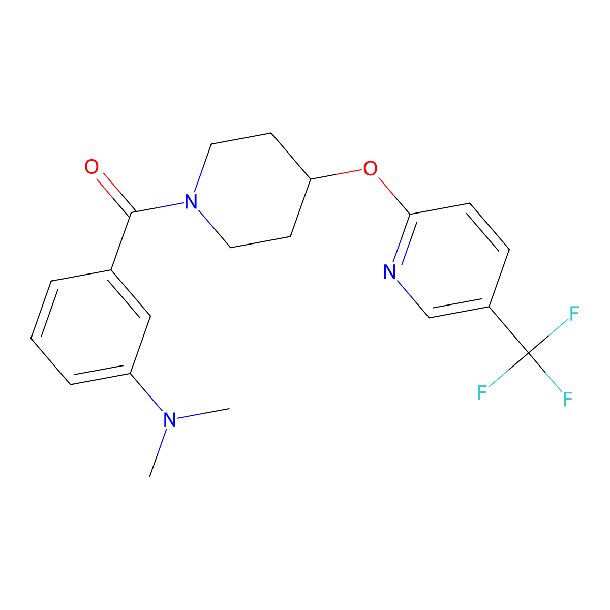 (3-(Dimethylamino)phenyl)(4-((5-(trifluoromethyl)pyridin-2-yl)oxy)piperidin-1-yl)methanone molecular structure, CAS 1421508-51-1
