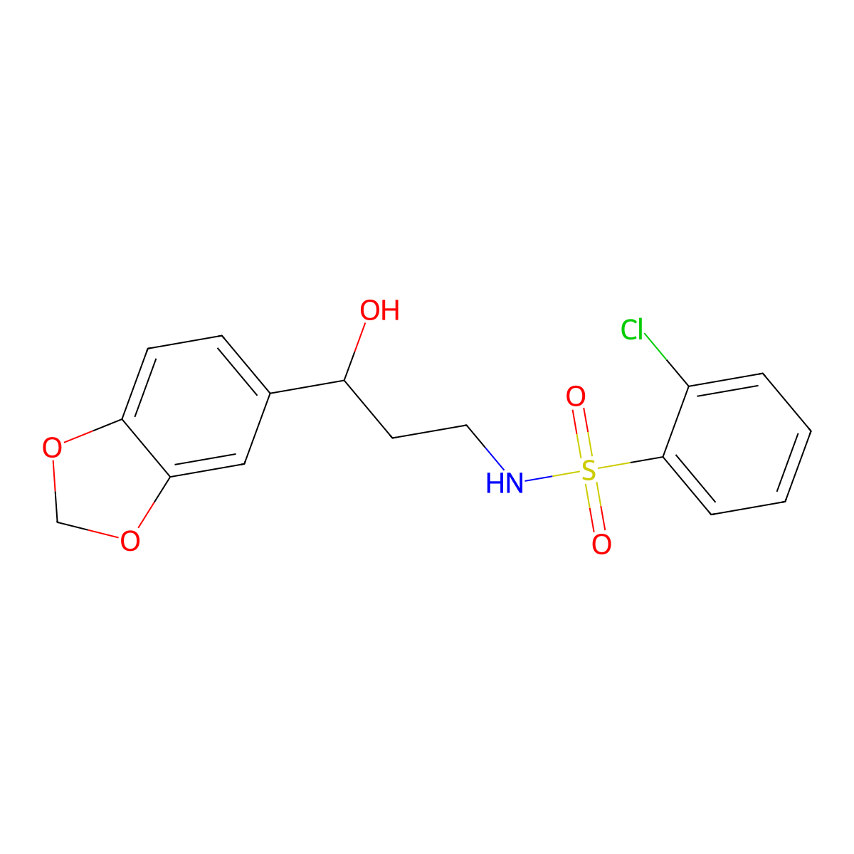 N-(3-(benzo[d][1,3]dioxol-5-yl)-3-hydroxypropyl)-2-chlorobenzenesulfonamide molecular structure, CAS 1421508-52-2