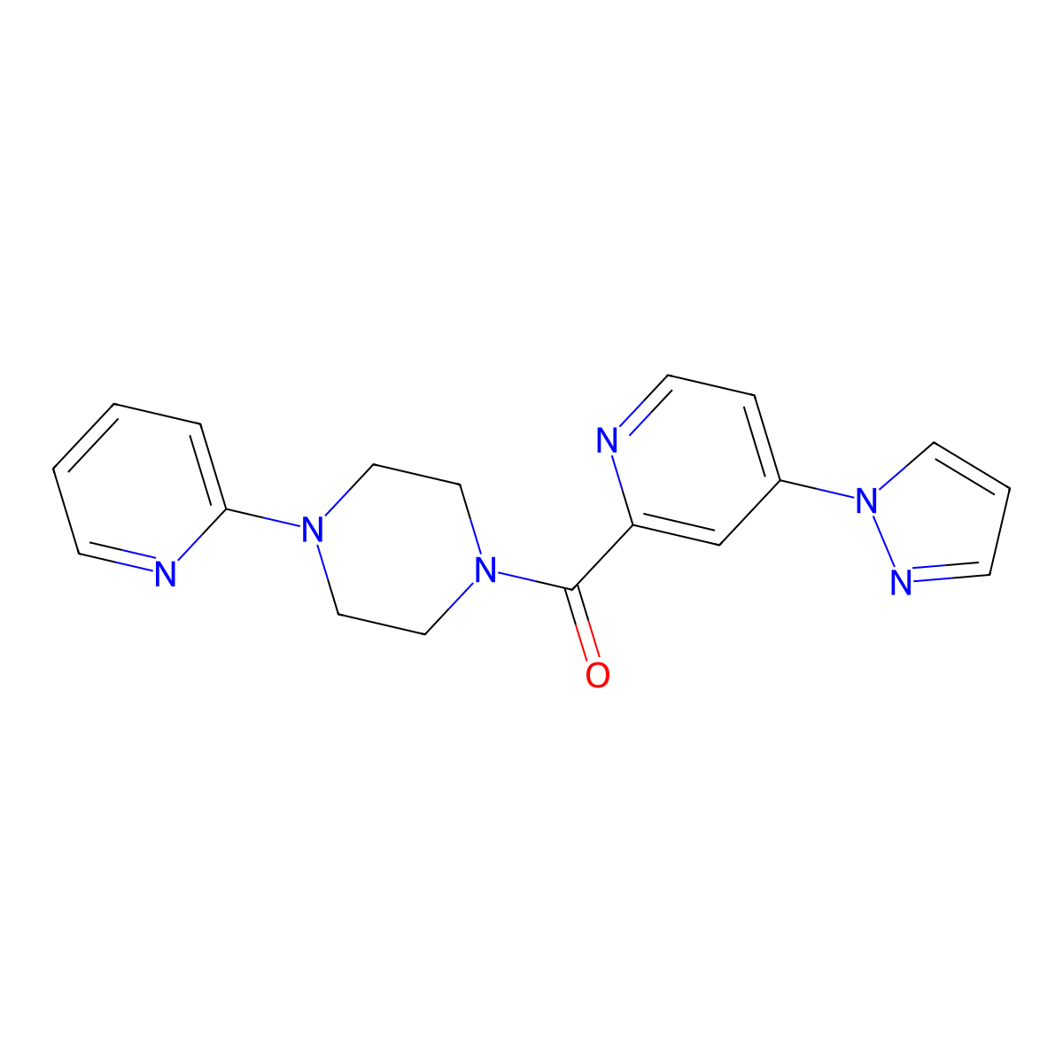 (4-(1H-pyrazol-1-yl)pyridin-2-yl)(4-(pyridin-2-yl)piperazin-1-yl)methanone molecular structure, CAS 1421508-53-3