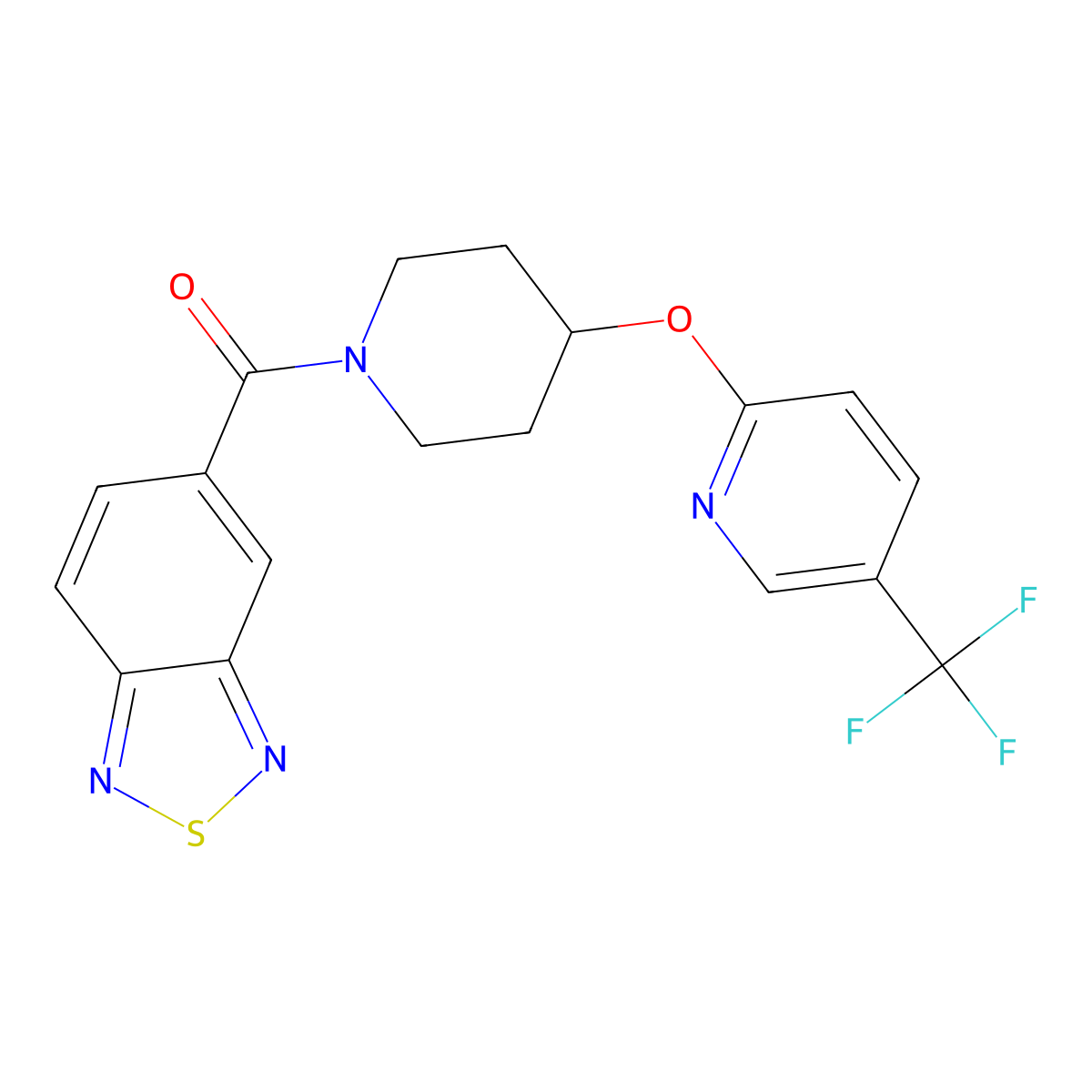 Benzo[c][1,2,5]thiadiazol-5-yl(4-((5-(trifluoromethyl)pyridin-2-yl)oxy)piperidin-1-yl)methanone molecular structure, CAS 1421508-56-6