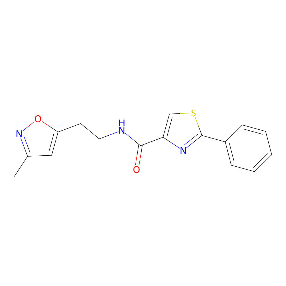 N-(2-(3-methylisoxazol-5-yl)ethyl)-2-phenylthiazole-4-carboxamide molecular structure, CAS 1421508-58-8