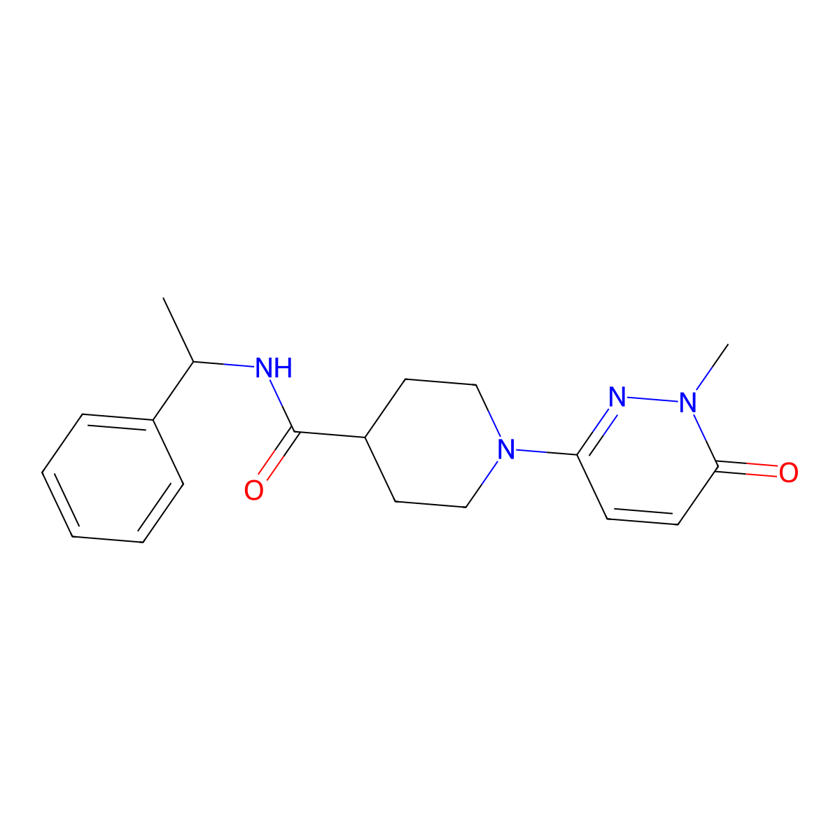 1-(1-methyl-6-oxo-1,6-dihydropyridazin-3-yl)-N-(1-phenylethyl)piperidine-4-carboxamide molecular structure, CAS 1421508-62-4