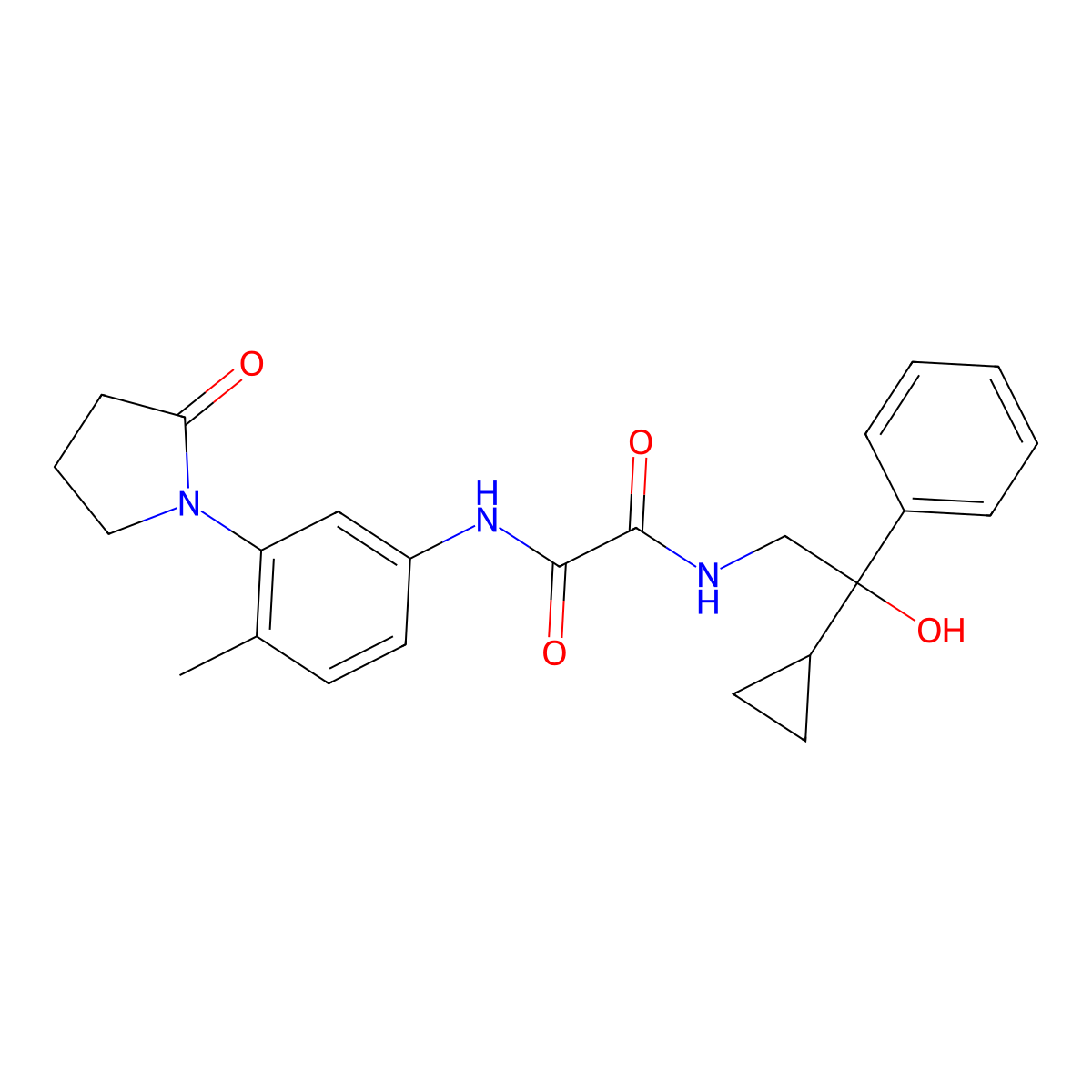 N1-(2-cyclopropyl-2-hydroxy-2-phenylethyl)-N2-(4-methyl-3-(2-oxopyrrolidin-1-yl)phenyl)oxalamide molecular structure, CAS 1421508-64-6