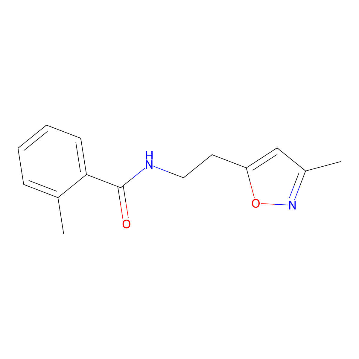 2-methyl-N-(2-(3-methylisoxazol-5-yl)ethyl)benzamide molecular structure, CAS 1421508-65-7