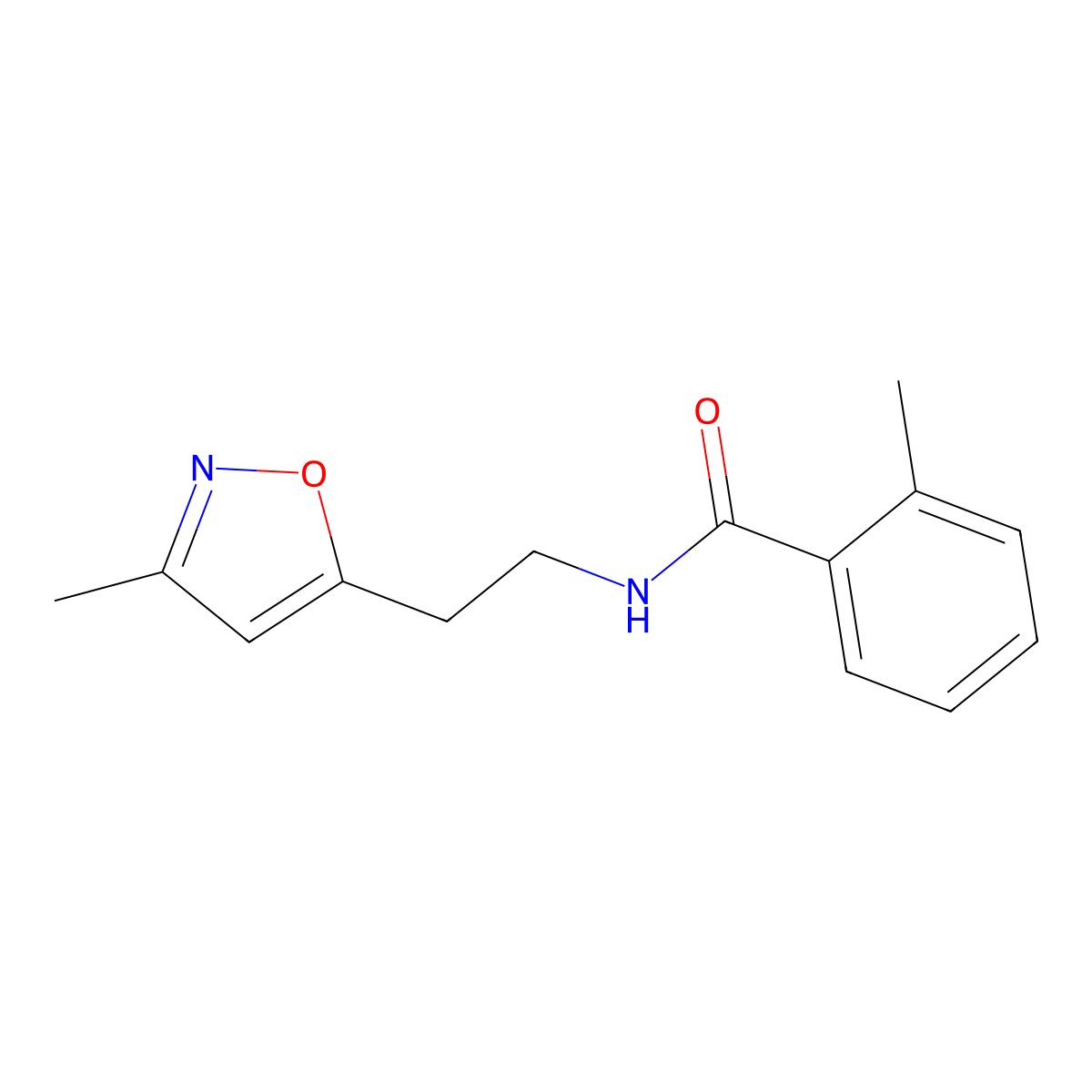 2-methyl-N-(2-(3-methylisoxazol-5-yl)ethyl)benzamide molecular structure, CAS 1421508-65-7