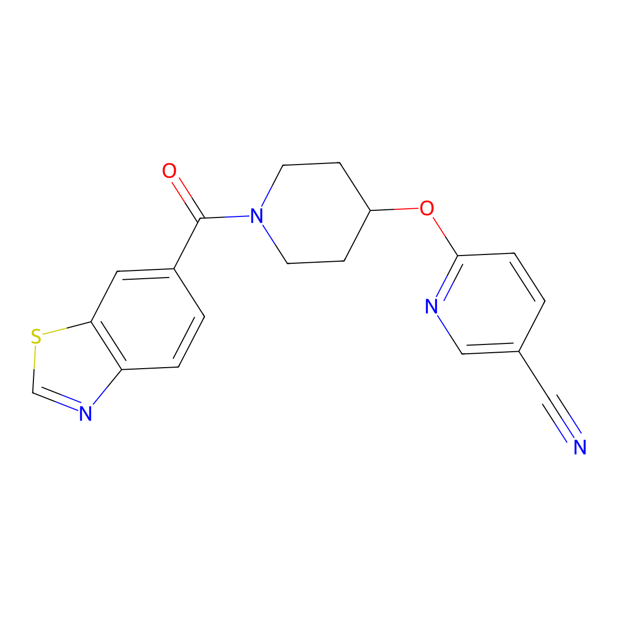 6-((1-(Benzo[d]thiazole-6-carbonyl)piperidin-4-yl)oxy)nicotinonitrile molecular structure, CAS 1421508-70-4