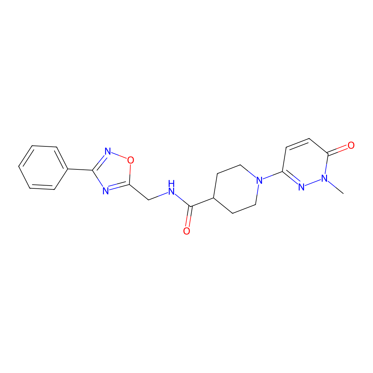 1-(1-methyl-6-oxo-1,6-dihydropyridazin-3-yl)-N-[(3-phenyl-1,2,4-oxadiazol-5-yl)methyl]piperidine-4-carboxamide molecular structure, CAS 1421508-74-8