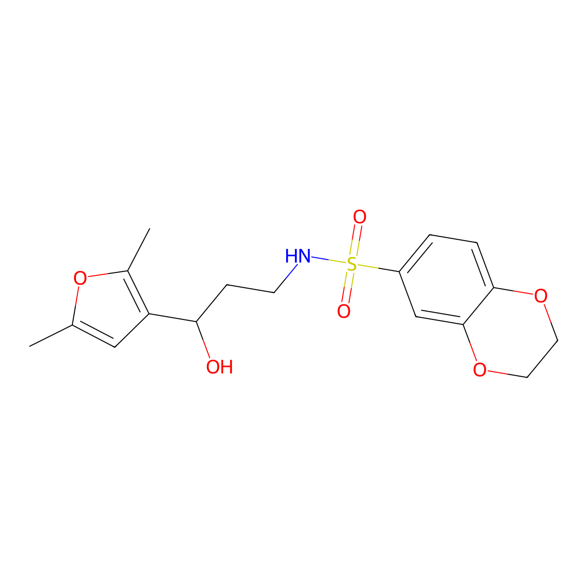 N-(3-(2,5-dimethylfuran-3-yl)-3-hydroxypropyl)-2,3-dihydrobenzo[b][1,4]dioxine-6-sulfonamide molecular structure, CAS 1421508-80-6