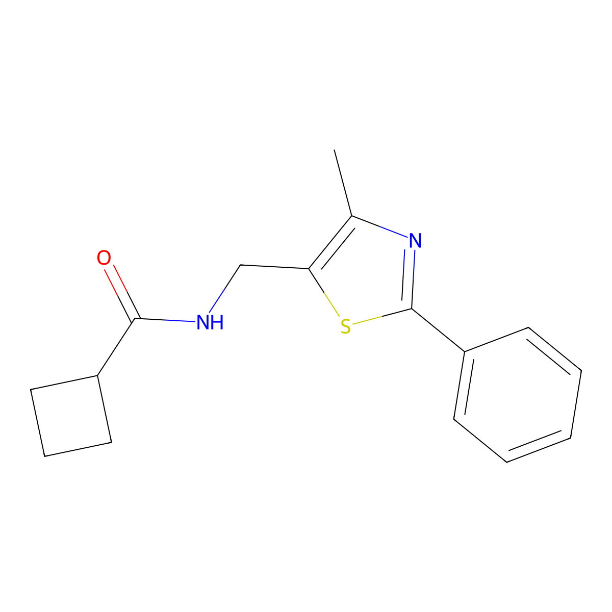 N-((4-methyl-2-phenylthiazol-5-yl)methyl)cyclobutanecarboxamide molecular structure, CAS 1421508-86-2