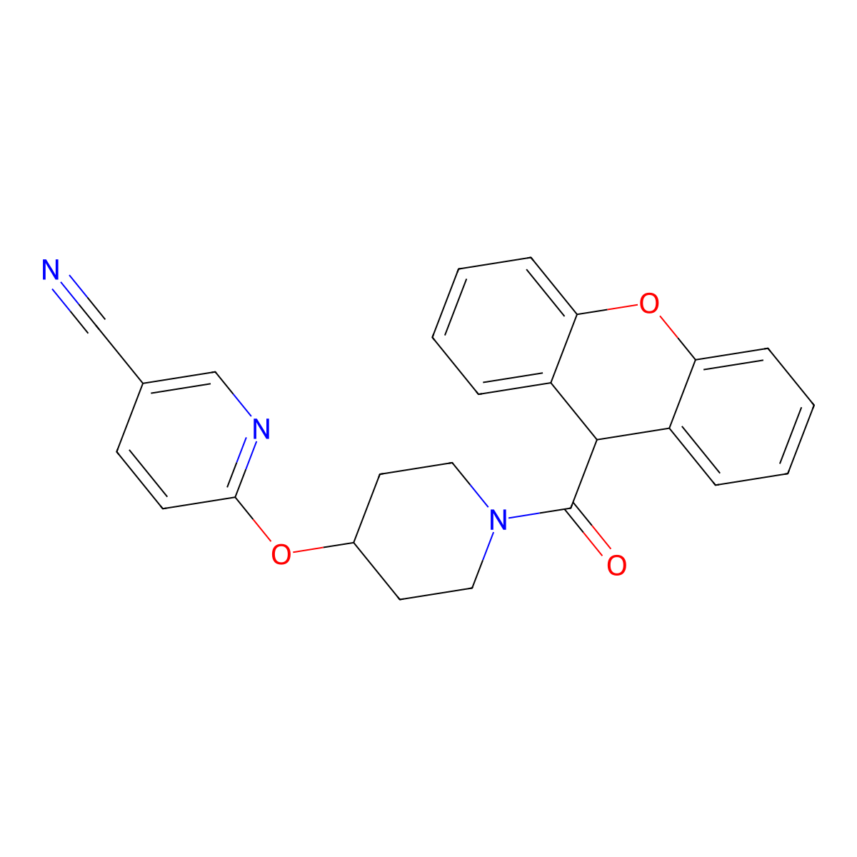 6-((1-(9H-xanthene-9-carbonyl)piperidin-4-yl)oxy)nicotinonitrile molecular structure, CAS 1421508-87-3