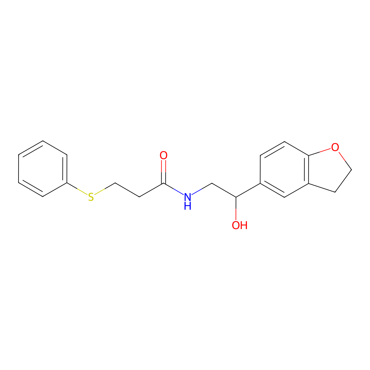 N-(2-(2,3-dihydrobenzofuran-5-yl)-2-hydroxyethyl)-3-(phenylthio)propanamide molecular structure, CAS 1421508-89-5