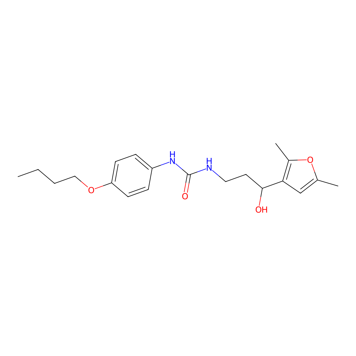 1-(4-Butoxyphenyl)-3-[3-(2,5-dimethylfuran-3-YL)-3-hydroxypropyl]urea molecular structure, CAS 1421508-90-8