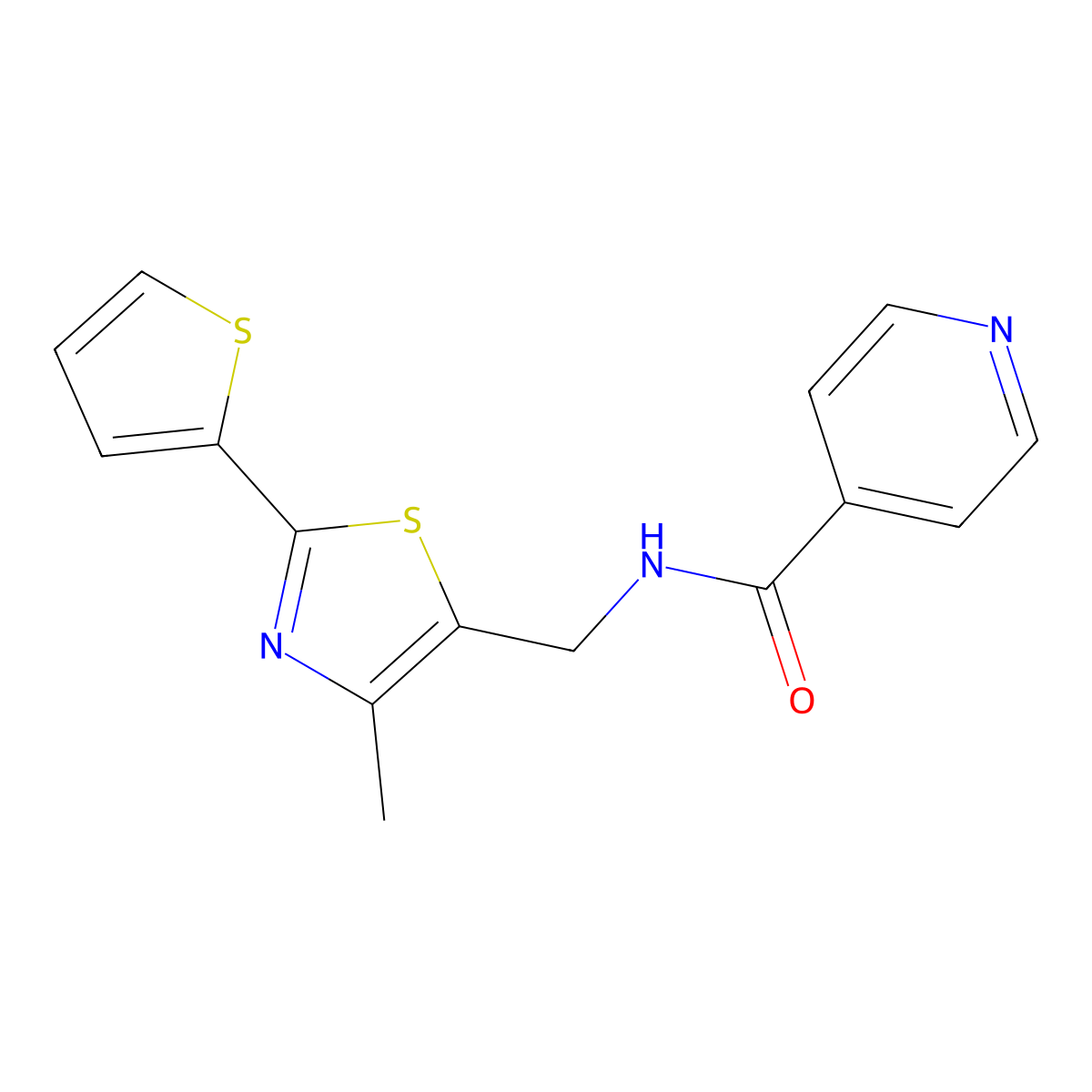 N-((4-methyl-2-(thiophen-2-yl)thiazol-5-yl)methyl)isonicotinamide molecular structure, CAS 1421508-91-9