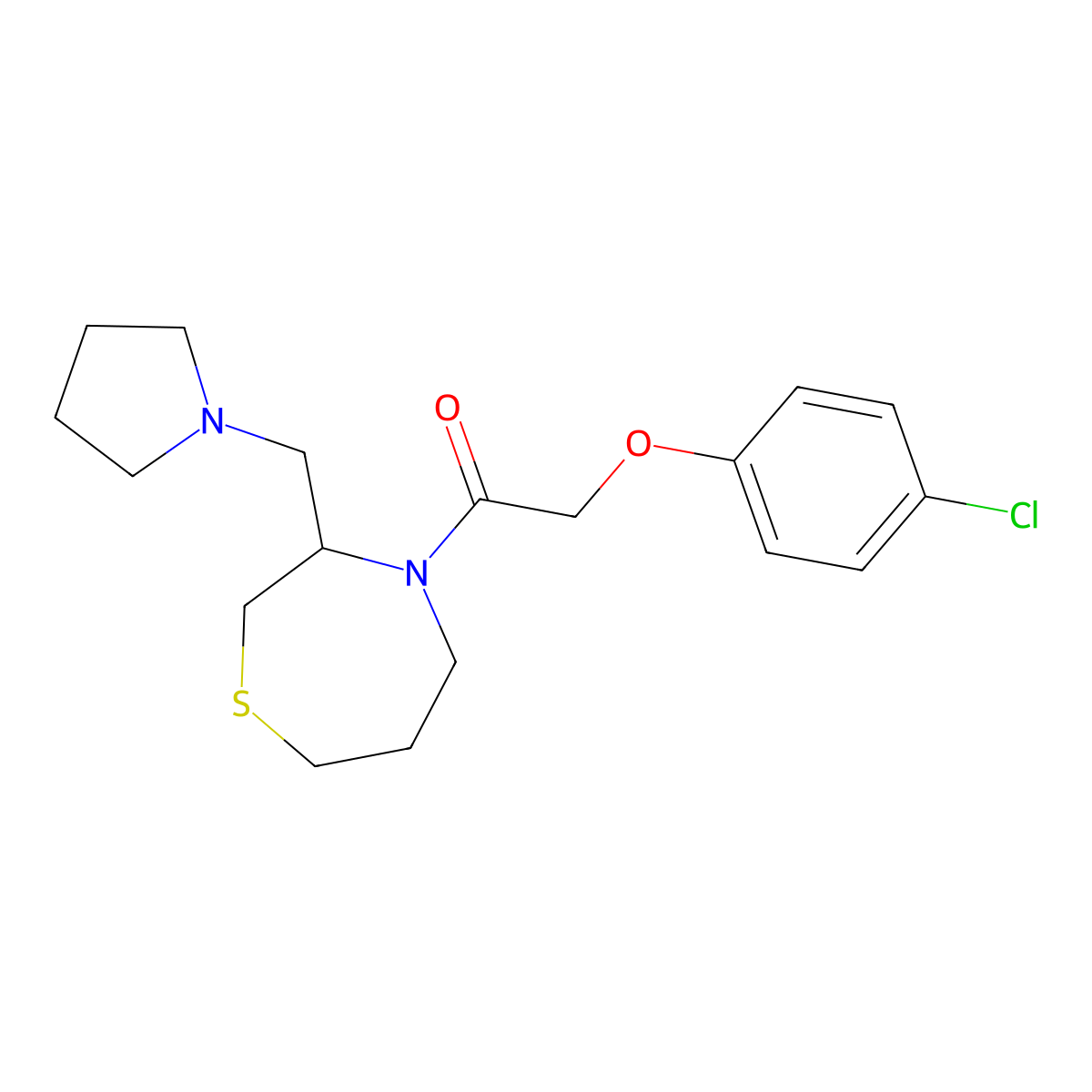 2-(4-Chlorophenoxy)-1-(3-(pyrrolidin-1-ylmethyl)-1,4-thiazepan-4-yl)ethanone molecular structure, CAS 1421508-97-5