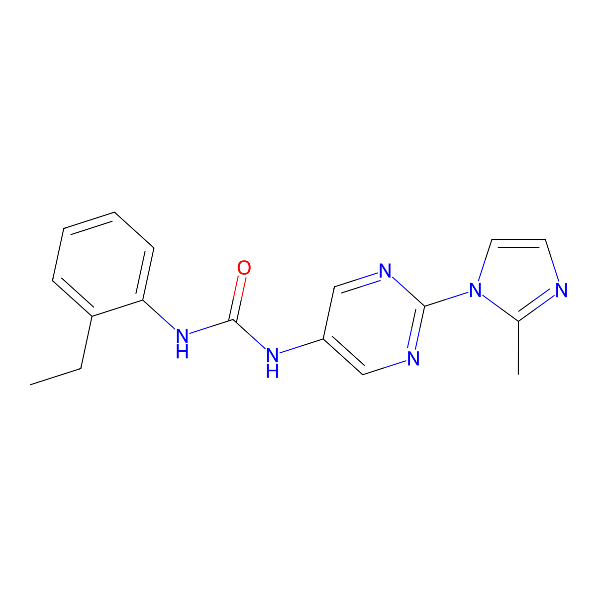 1-(2-ethylphenyl)-3-(2-(2-methyl-1H-imidazol-1-yl)pyrimidin-5-yl)urea molecular structure, CAS 1421509-14-9