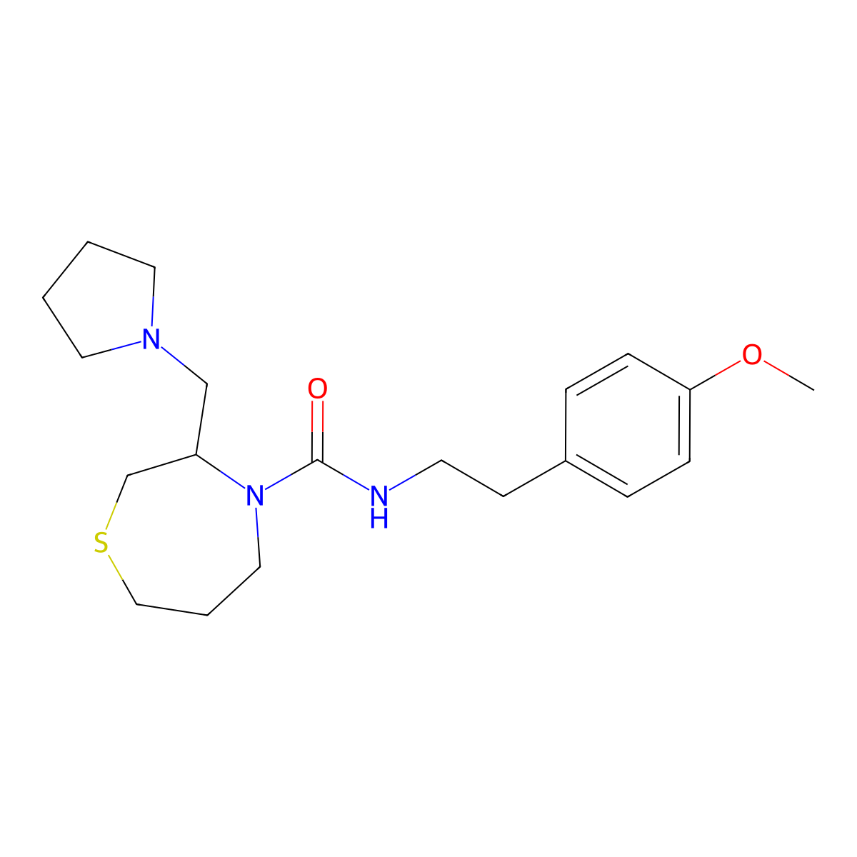 N-(4-methoxyphenethyl)-3-(pyrrolidin-1-ylmethyl)-1,4-thiazepane-4-carboxamide molecular structure, CAS 1421509-21-8