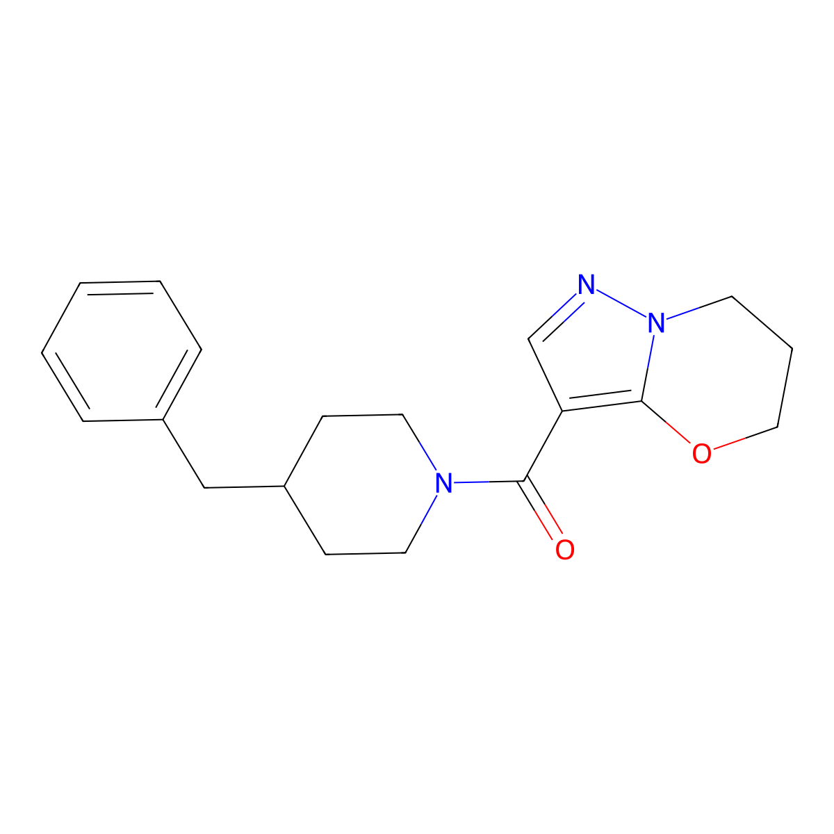 (4-benzylpiperidin-1-yl)(6,7-dihydro-5H-pyrazolo[5,1-b][1,3]oxazin-3-yl)methanone molecular structure, CAS 1421509-22-9