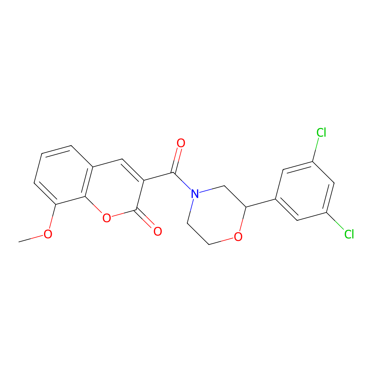 3-[2-(3,5-dichlorophenyl)morpholine-4-carbonyl]-8-methoxy-2H-chromen-2-one molecular structure, CAS 1421509-30-9