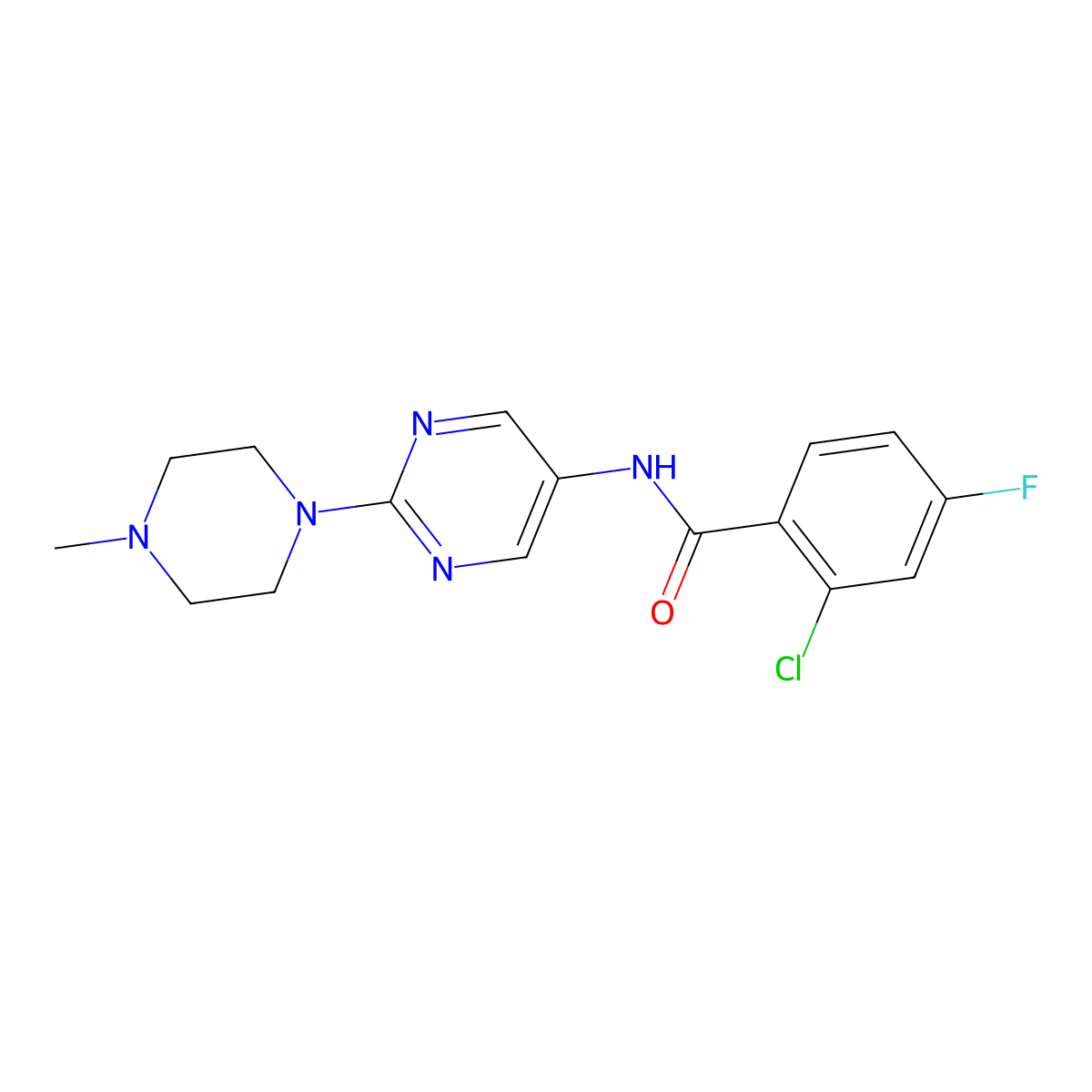 2-Chloro-4-fluoro-N-[2-(4-methylpiperazin-1-YL)pyrimidin-5-YL]benzamide molecular structure, CAS 1421509-31-0