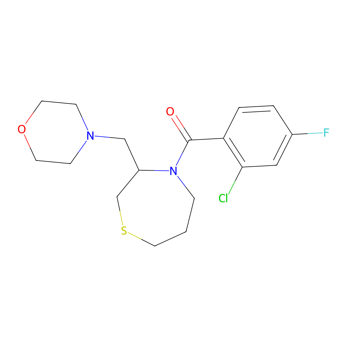 4-(2-Chloro-4-fluorobenzoyl)-3-[(morpholin-4-yl)methyl]-1,4-thiazepane molecular structure, CAS 1421509-39-8